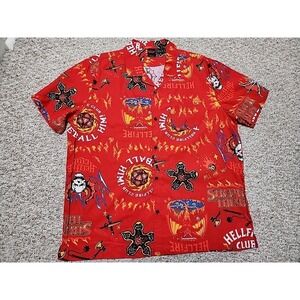 Stranger Things Hellfire Club Button Short Sleeve Shirt XXL NWT Red